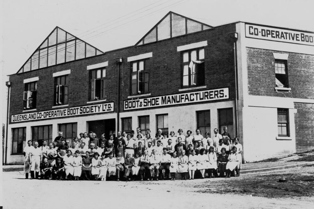 Black and white photo of Qld co-operative boot society building