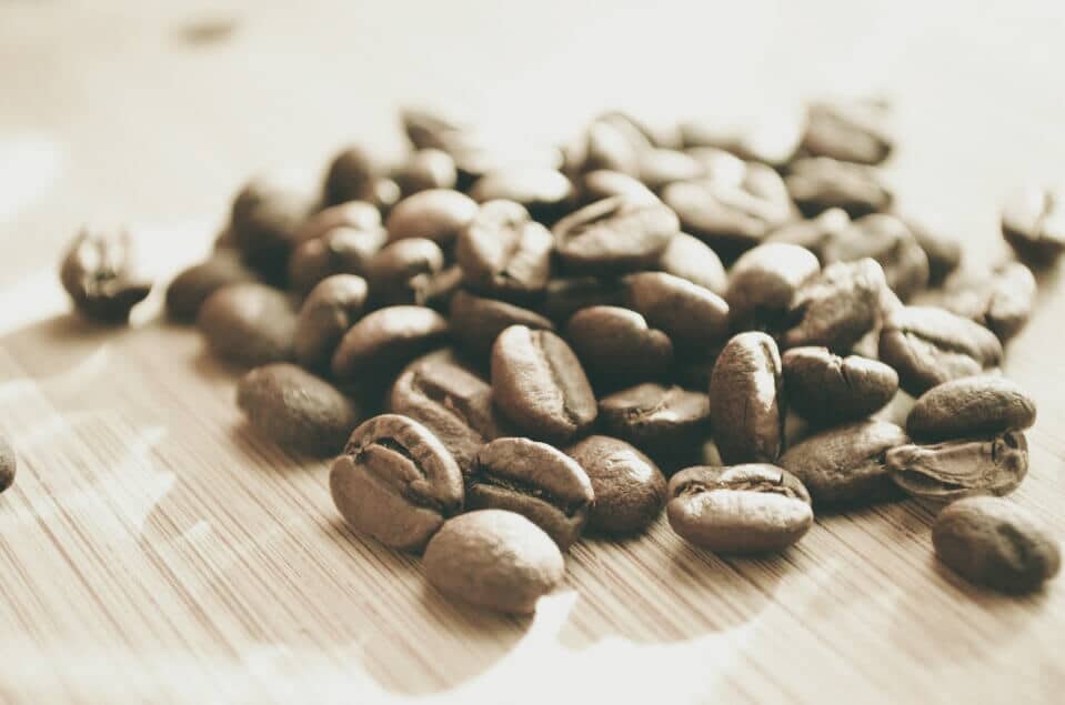 coffee beans on a wooden table